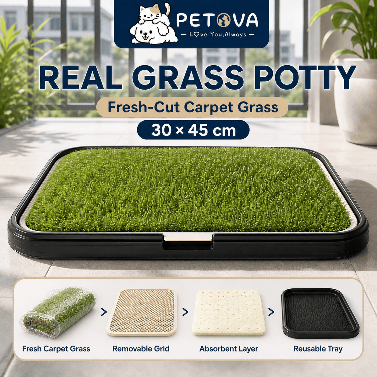 PETOVA Real Grass Dog Toilet Fresh-Cut Carpet Grass|For Dog Cat Rabbit Pee Poo